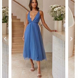 Plunging Neckline Dress Steel Blue size small